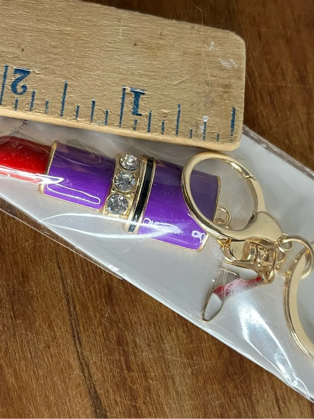 Mint Gold-Tone Lipstick Shoe Bag Charm Keyring  Keychain Purple & Red